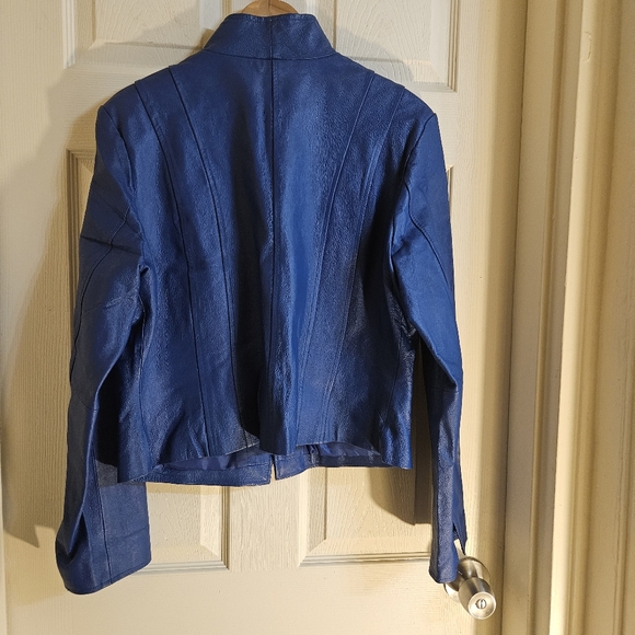 Metro Style Blue Leather Jacket - Picture 4 of 5